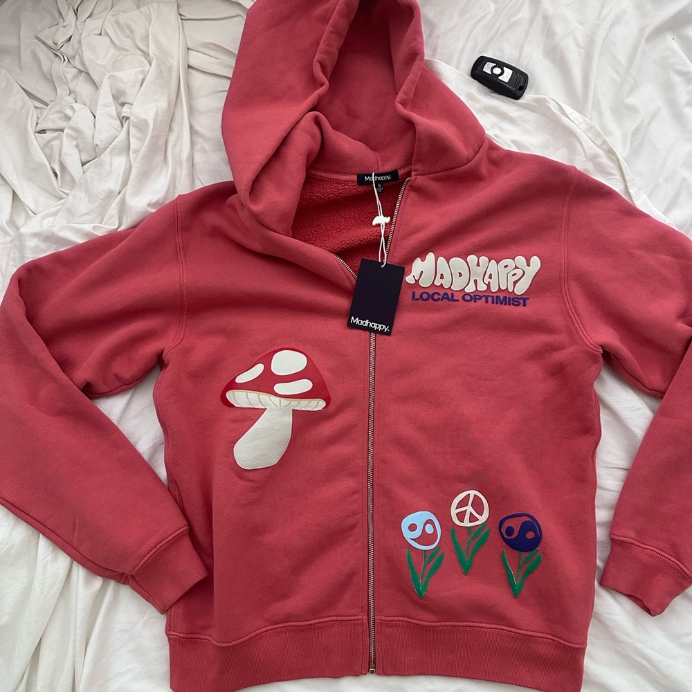 NWT Red madhappy zip up